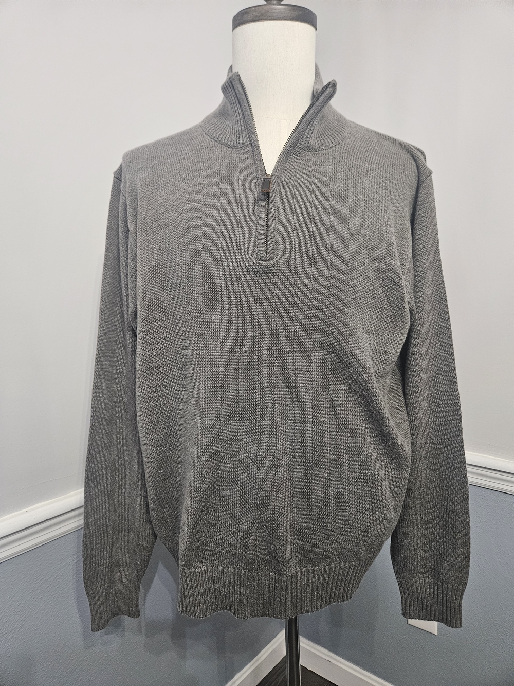 Vintage Y2K Oscar de la Renta Designer Gray Half-Zip Knit Pullover Mens XL